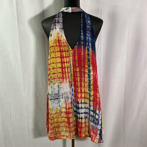 🛍 6 for $35 • Entro Tie Dye Cut Out Mock Neck Matilda Mini Dress - Picture 3 of 16